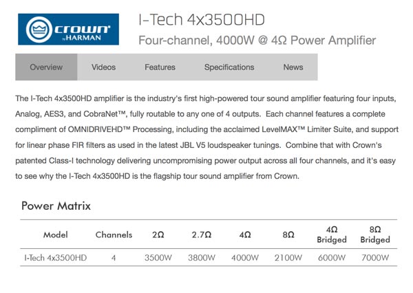 CROWN iTech 4X3500HD specifications
